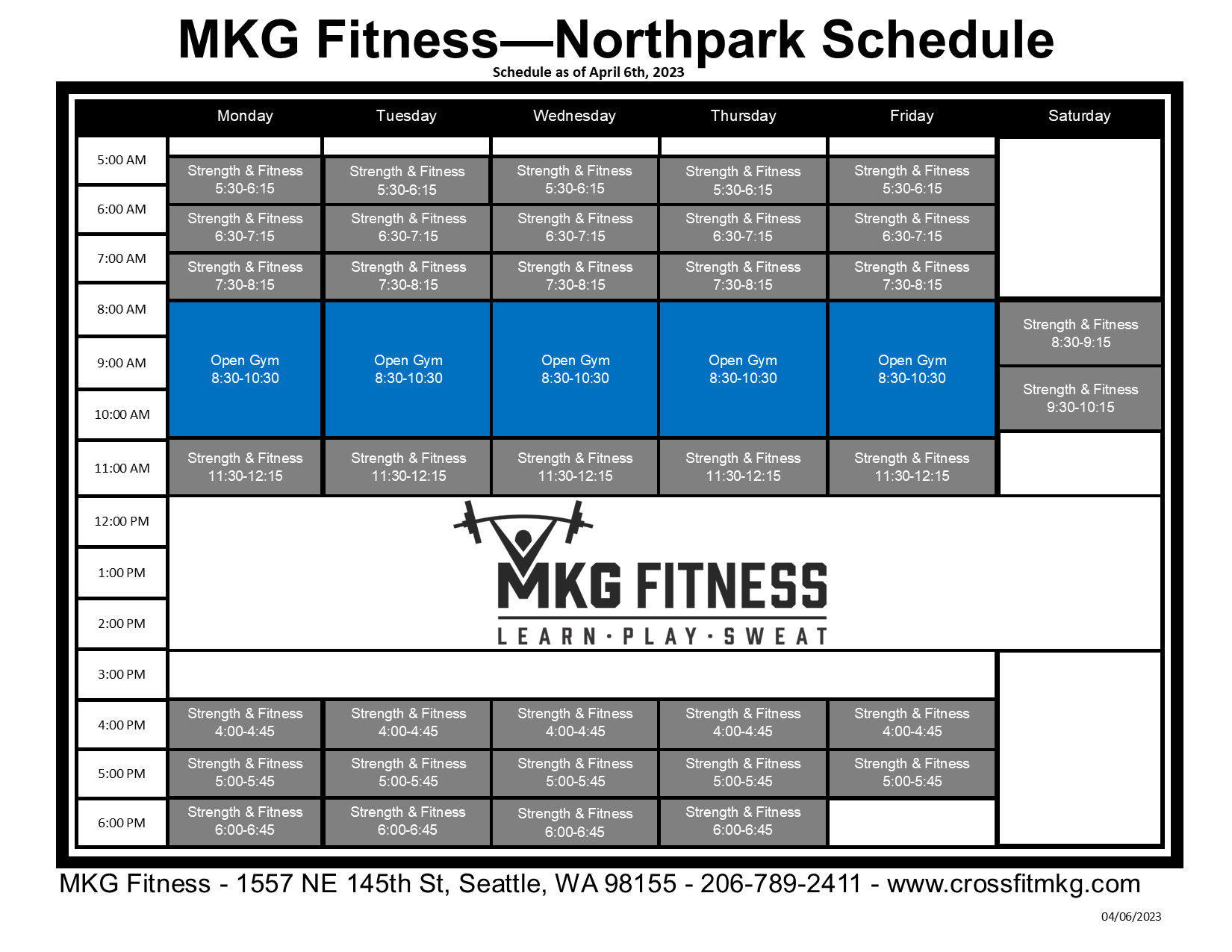 MKG Fitness Northpark Schedule April 2023